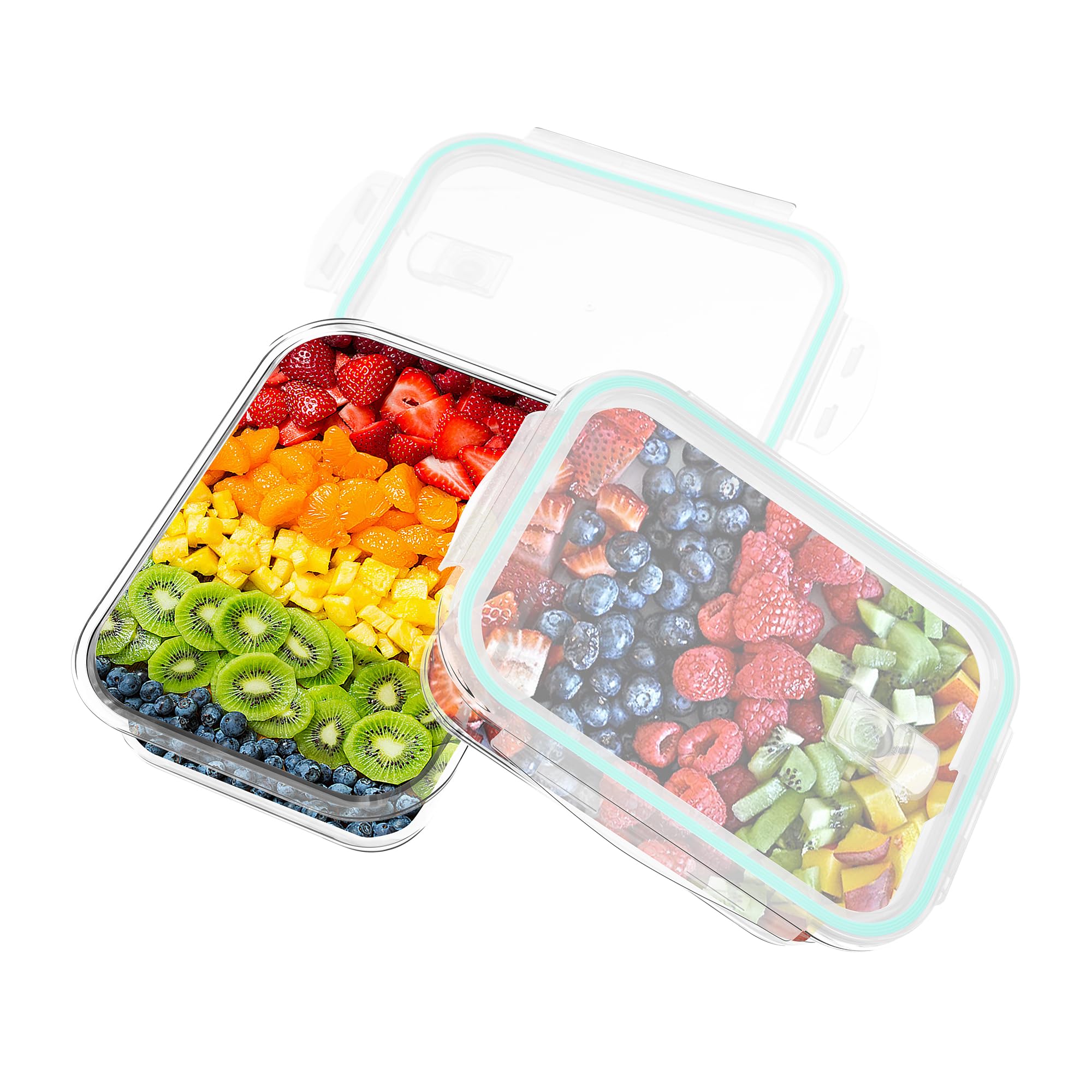 Gcirn Glass Food Storage Containers with Lids of 640ML*2, BPA-Free Glass Meal Prep Containers, Lunch Box，Food Containers with Blue Lids