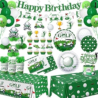 Golf Birthday Decorations,188pcs Golf Party Decorations Include Golf Plates and Napkins,Tablecloth,Cup, Banner,Balloon,Cake Topper, Sports Themed Golf Birthday Party Decorations,Serve 24