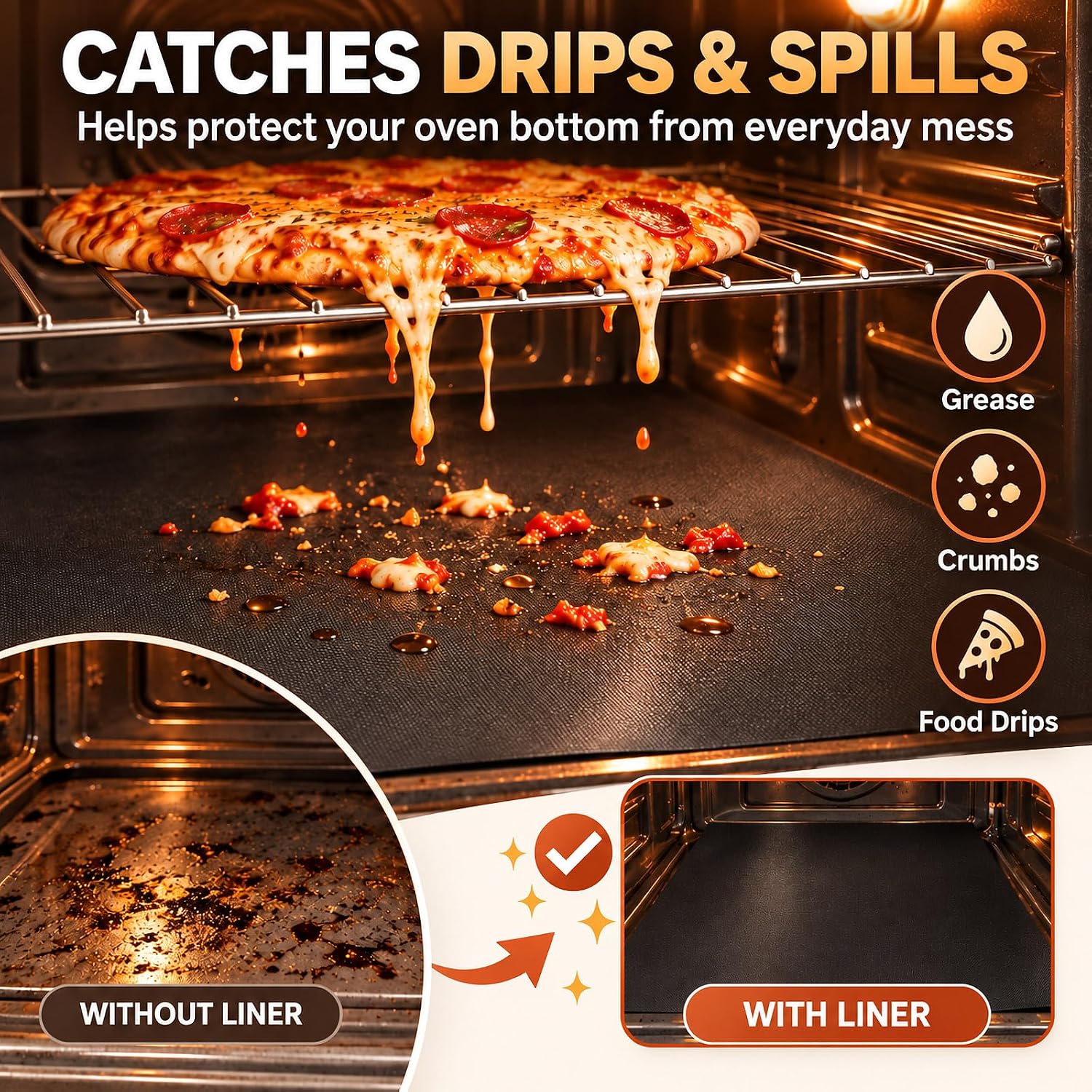 2 Pack Oven Liners for Bottom of Oven, 16 x 24 Inch, Nonstick