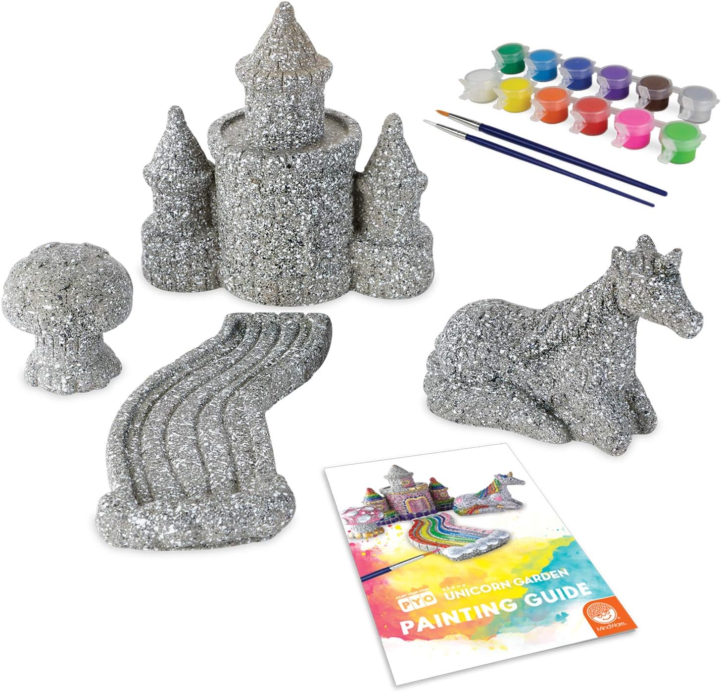 MindWare Paint Your Own Stone Unicorn Garden – Weather-Resistant Garden Rocks Paint Kit for Kids – Includes Paint, Brushes and Instructions – Ages 8 and Up