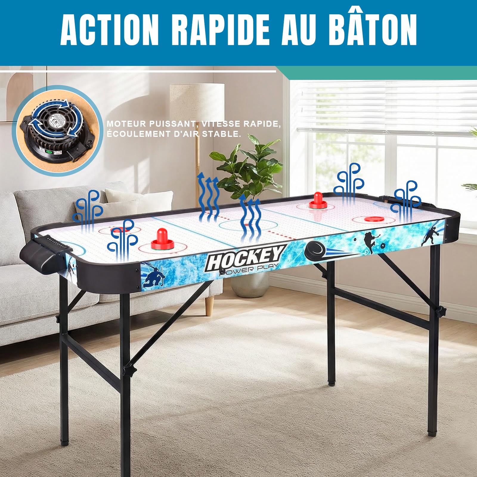 hotsizz Mesa de Air Hockey aéreo Plegable, Incluye Dos Palos y Dos Discos, Ideal para Adultos y niños.