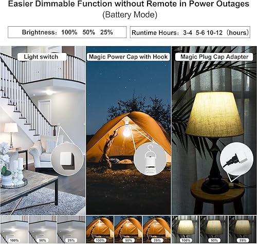 Miniatura 3 de JackonLux Bombilla a pilas para lámparas sin electricidad, rosca en bombilla, inalámbrica, bombilla cargable, E26, para el hogar, falla de energía,