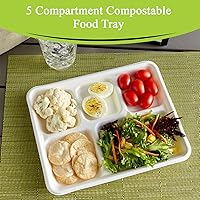 Vista 9 de three leaf 6 COMPARTMENT BAGASSE TRAY 400 Ct. Heavy-Duty- Super Strong- Natural- Eco-Friendly Disposable Bagasse Plates, 100% Biodegradable 6