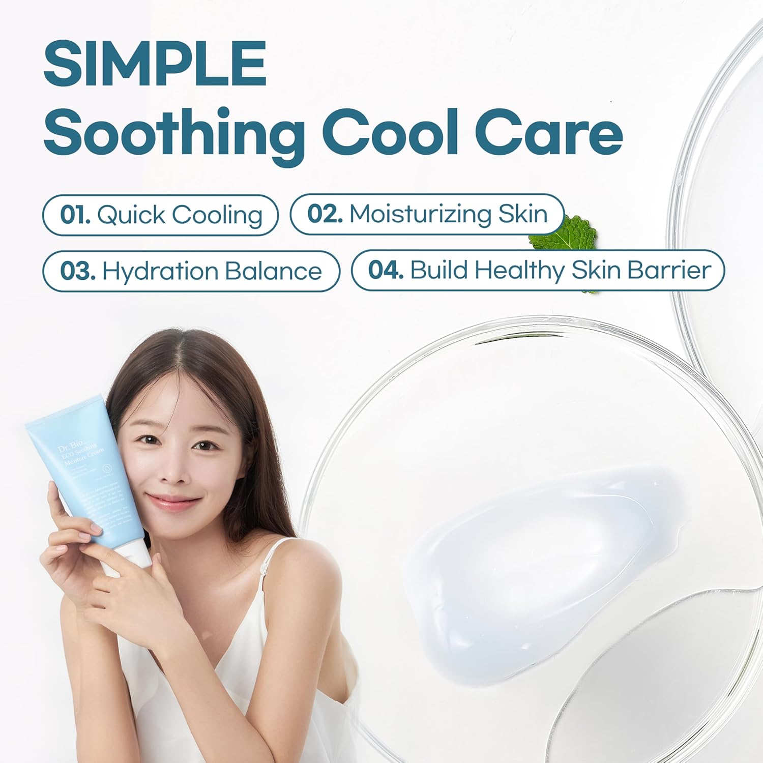 Dr.Bio Eco Soothing Moisture Cream, Moisturizer with Probiotics for Sensitive Skin & Dry Skin, Hydration and Soothing Relief for Face and Body, Cooling Immediately, Lightweight, Korean Skin Care