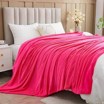NEWCOSPLAY Super Soft Queen Blanket Dark Rose Red Premium Silky Flannel Fleece Leaf Pattern Lightweight Bed Blanket for All Season Use Dark Rose Red, Queen 90x90