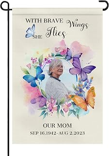Custom Memorial Garden Flags with Photo Name Personalized Double Sided Memorial Yard Flags in Loving Memory Decorations for Cemetery