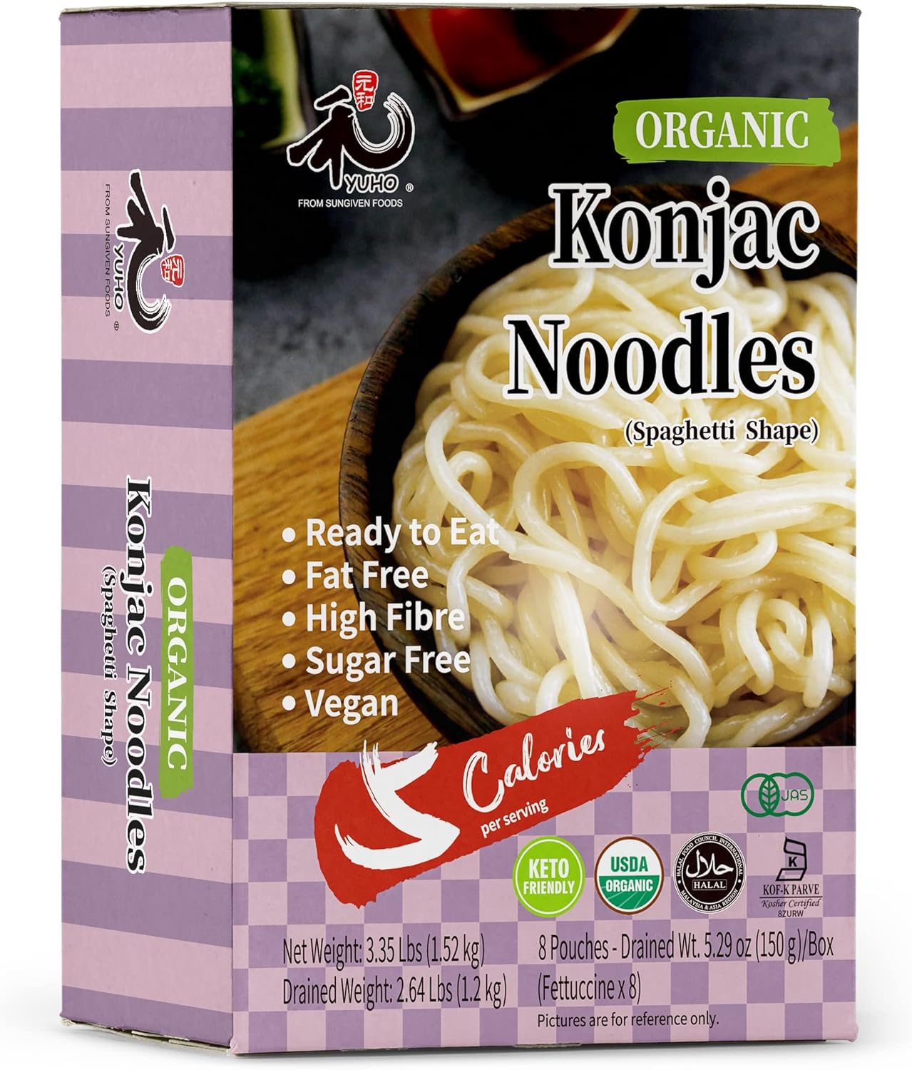 YUHO Organic Shirataki Konjac Pasta 8 Pack Inside, Vegan, Low Calorie
