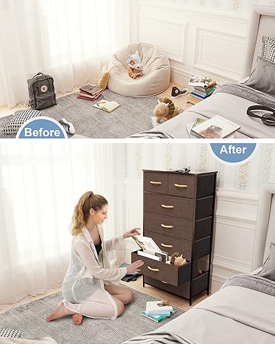 Miniatura 4 de Cómoda Crestlive Products vertical, torre de almacenamiento, con estructura robusta de acero, parte superior de madera, cajones de tejido fáciles de