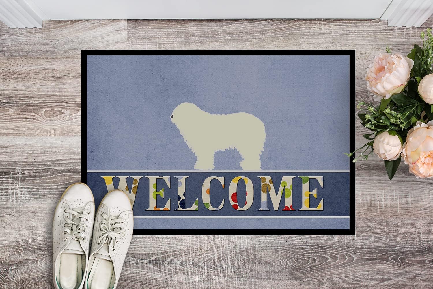 Caroline's Treasures BB5559MAT Komondor Welcome Doormat 18x27 Front Door Mat Indoor Outdoor Rugs for Entryway, Non Slip Washable Low Pile, 18H X 27W