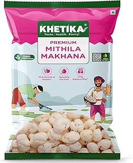 Premium Mithila Makhana 100g | Dry Fruits in Fresh, Raw Foxnuts, Phool Makhana for Prasadam, Premium Lotus Puffs Seeds, Rich in Calcium, Natural & Cru