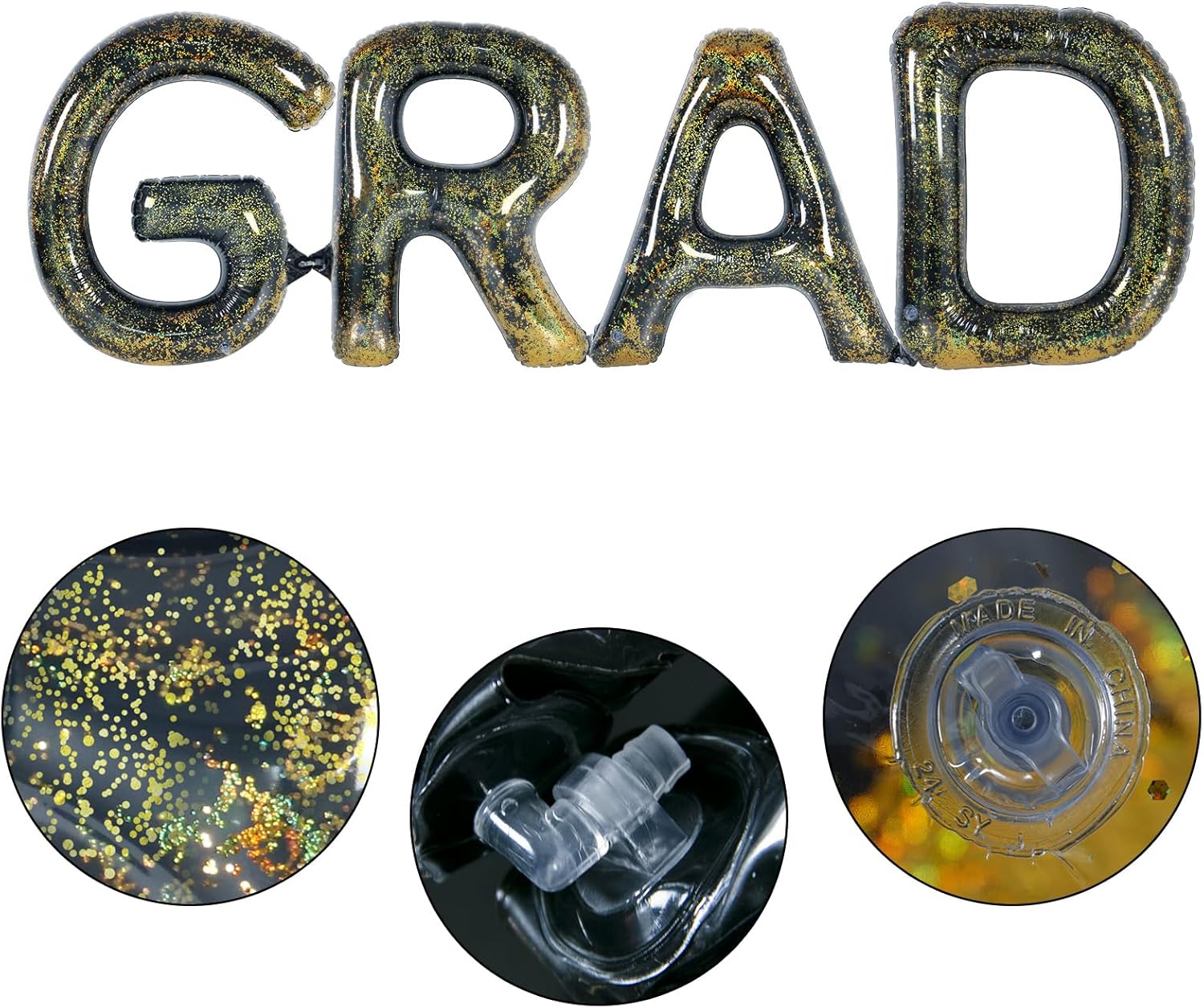 2026 Graduations Party Decorations, Huge 40inch Grad Inflatable Pool Float Letters Black and Gold Letter Balloons Indoor Outdoor Party Decorations for Graduation Beach Party and Backdrop Banner