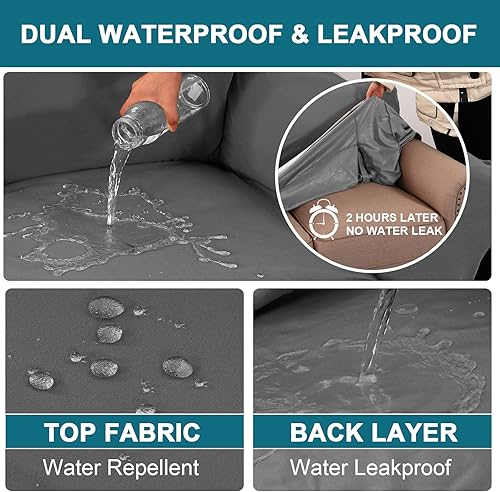 Miniatura 3 de Turquoize Fundas de sofá 100% impermeables dobles para mascotas, funda elástica para sofá de 3 cojines, protector de sofá a prueba de fugas, con