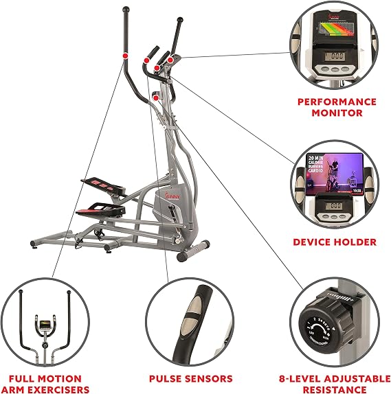 Sunny Health & Fitness Magnetic Elliptical Long Stride Low Impact Workout