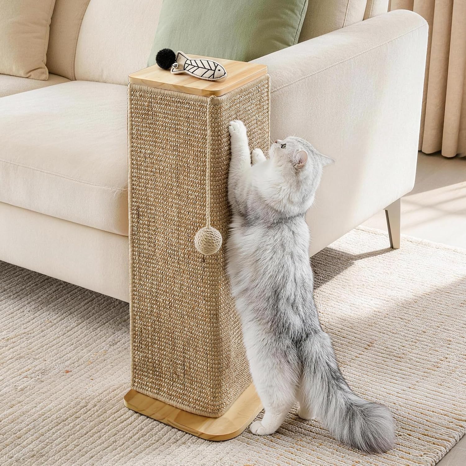 Wooden Couch Corner Cat Scratcher with Sisal Scratching Mat, Couch Cat Scratch Protector with Adjustable Buckles, Couch Corner Protectors for Cats, Cat Scratch Furniture Protector for Sofa