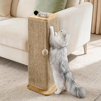 Wooden Couch Corner Cat Scratcher with Sisal Scratching Mat, Couch Cat Scratch Protector with Adjustable Buckles, Couch Corner Protectors for Cats, Cat Scratch Furniture Protector for Sofa