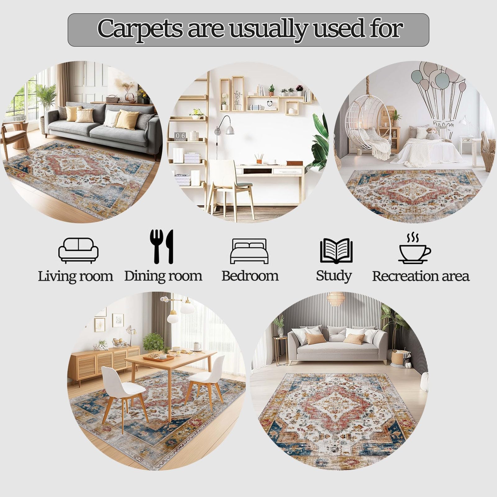 Tappeto per soggiorno grande 80 x 120 cm, Stile Retrò Persiano Lussuoso Geometrico lavabile in lavatrice antiscivolo a pelo basso decorazione - per la casa e l'ufficio Antico