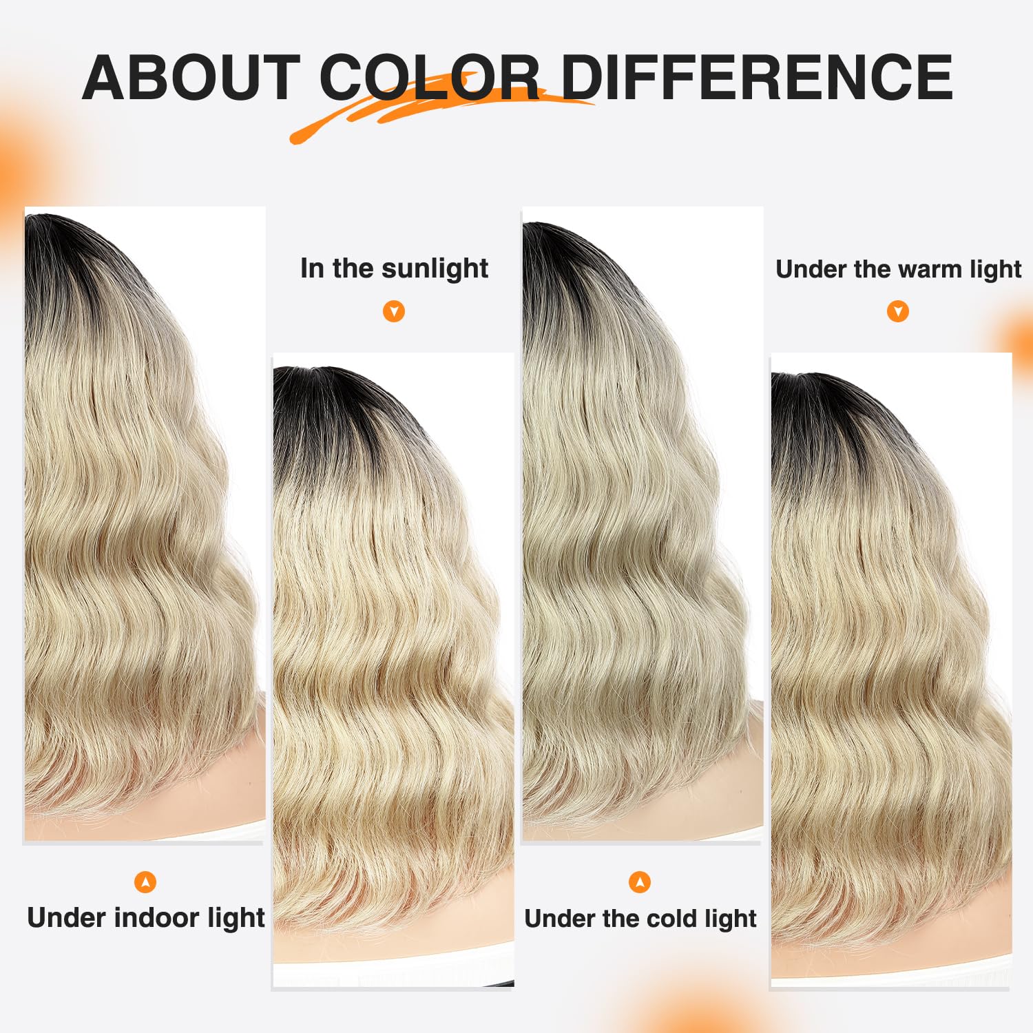 WIGNEE Parrucca Bob Corta Ondulata Con Frangia, Ricci Naturali Femminili | Biondo Ombré Con Mechature, Capelli Sintetici Resistenti Al Calore Senza Colla, 12 Pollici