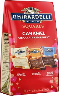 Chocolate Caramel Squares Assortment, Chocolate Squares for Valentines, 8.6 oz Bag