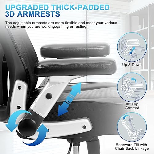 Miniatura 43 de Bigroof Silla de oficina en casa, silla de escritorio ergonómica de malla de 400 libras con brazos de apoyo lumbar ajustables, respaldo alto,