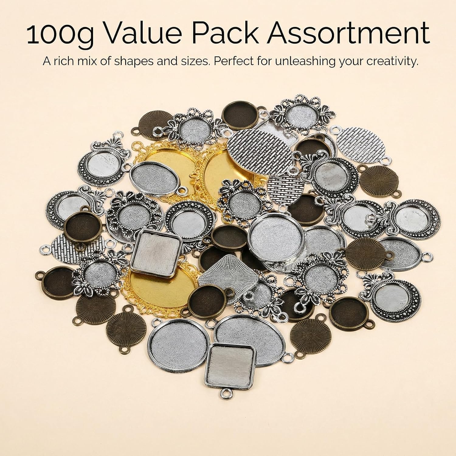 Zelphvt Pendants for Jewelry Making 100G About 60 Pcs, 0.6-1.2 inch Tray Bronze Silver Golden Bezels for Jewelry Making 8 Styles Jewelrys Blanks for DIY Jewelrys Make Crafting Photo Make
