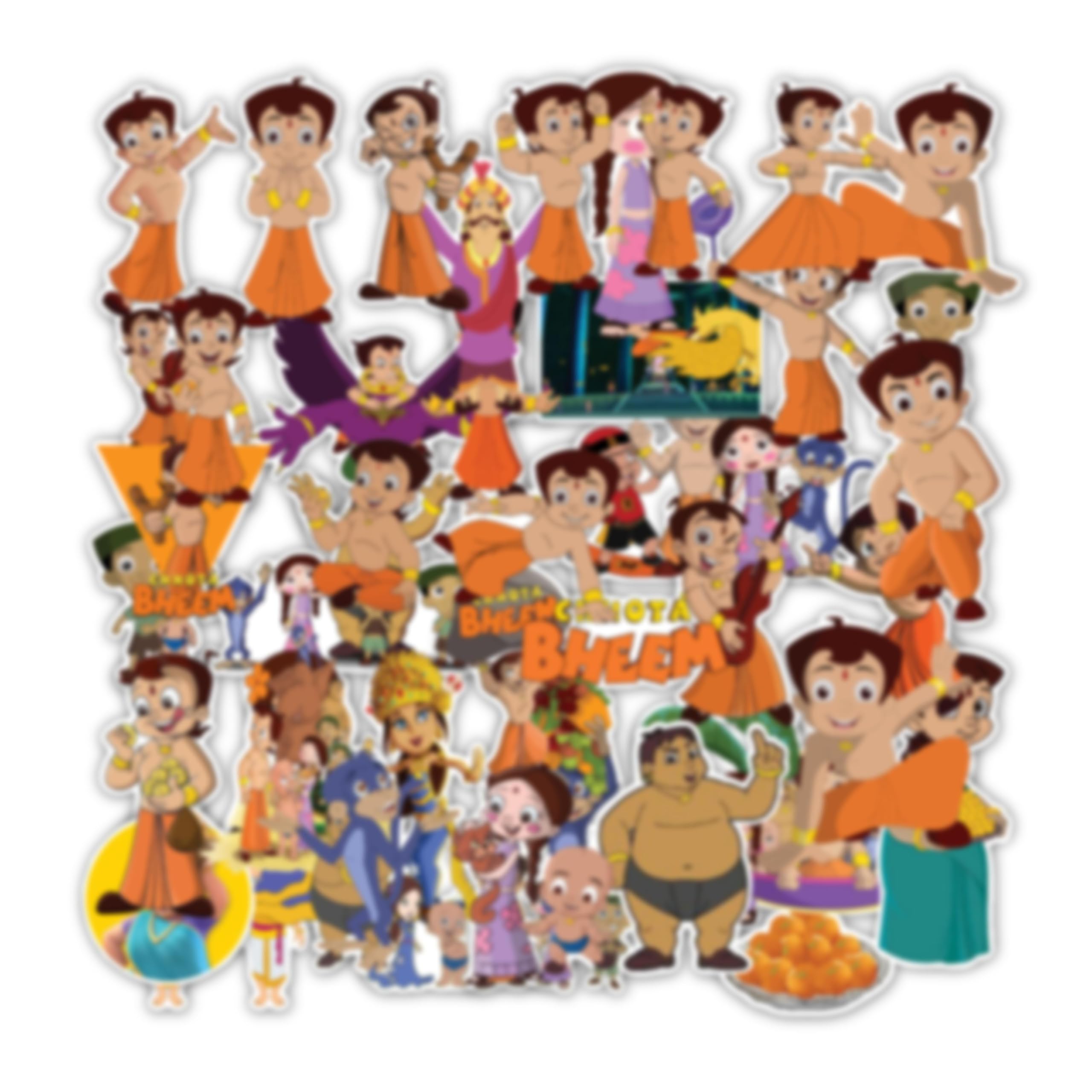 D2C Vinyl Chota Bheem Cartoon Stickers | Pack of 48 Glitter Finish Decals for Kids & Girls | Random Shapes & Sizes Approx 2 Inch | Vibrant Decor for Laptops, Water Bottles & More-image-38
