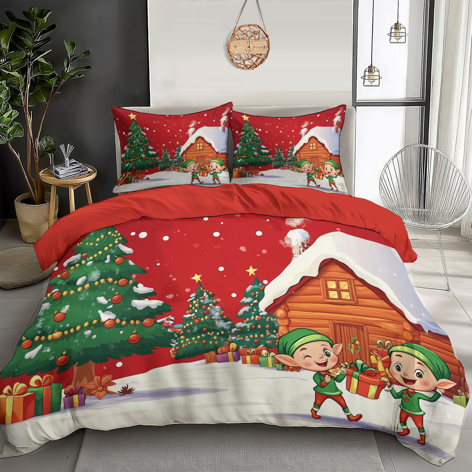 Housse de Couette de Noël Imprimé Elfes pour une Chambre Enfant Magique en Hiver