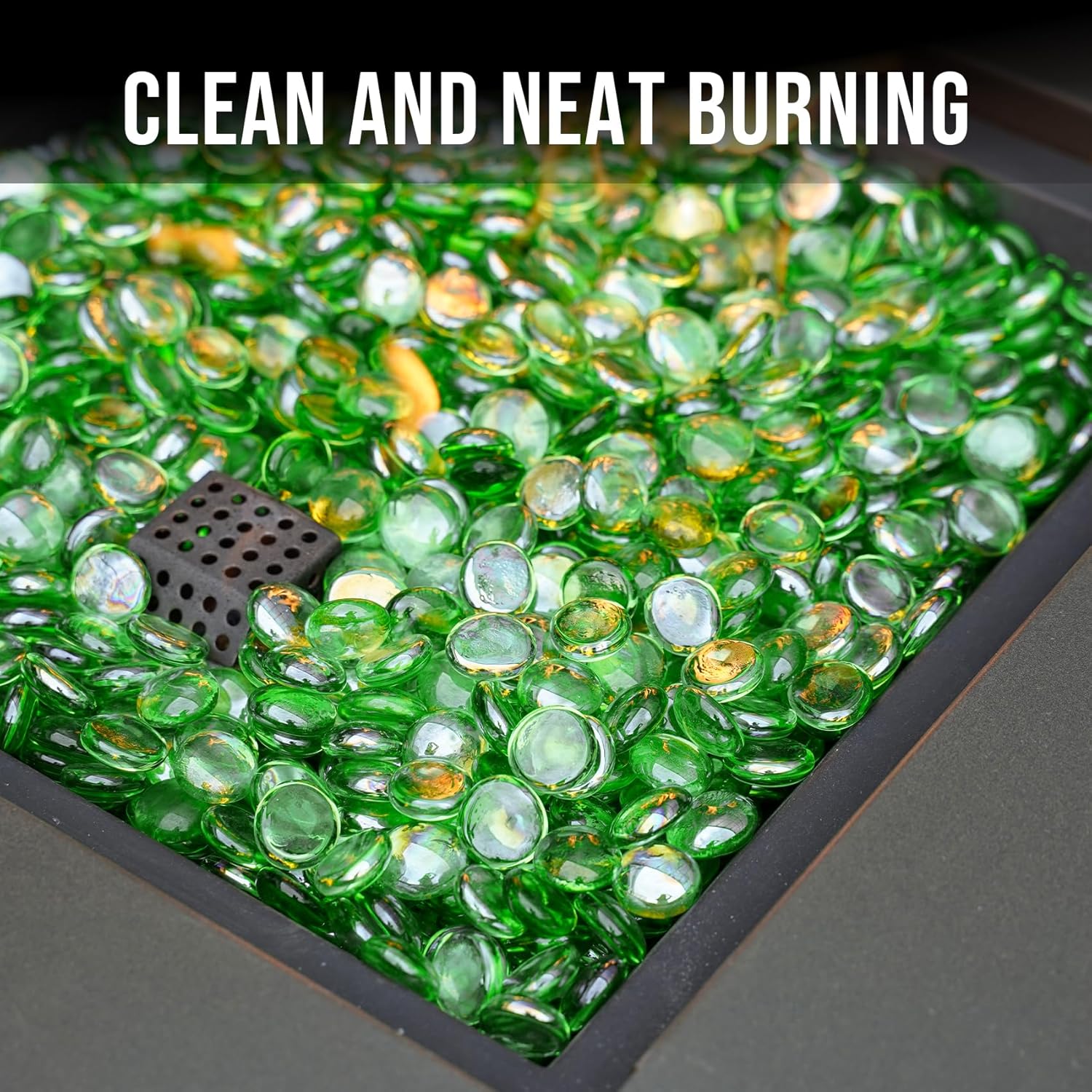 Skyflame 10-Pound Fire Glass Beads for Fire Pit Fireplace, 1/2-Inch Size Emerald Green Reflective Decorative Blended Fireglass Drops for Landscaping