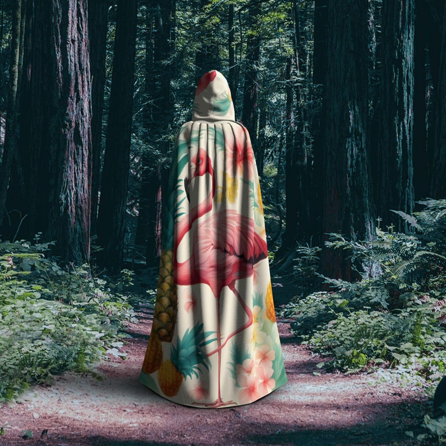 Flamingo and Pineapple 1 print Hooded Robe Halloween Cosplay Costume Robe Cloak Cape Wizard Raven Cosplay Costume