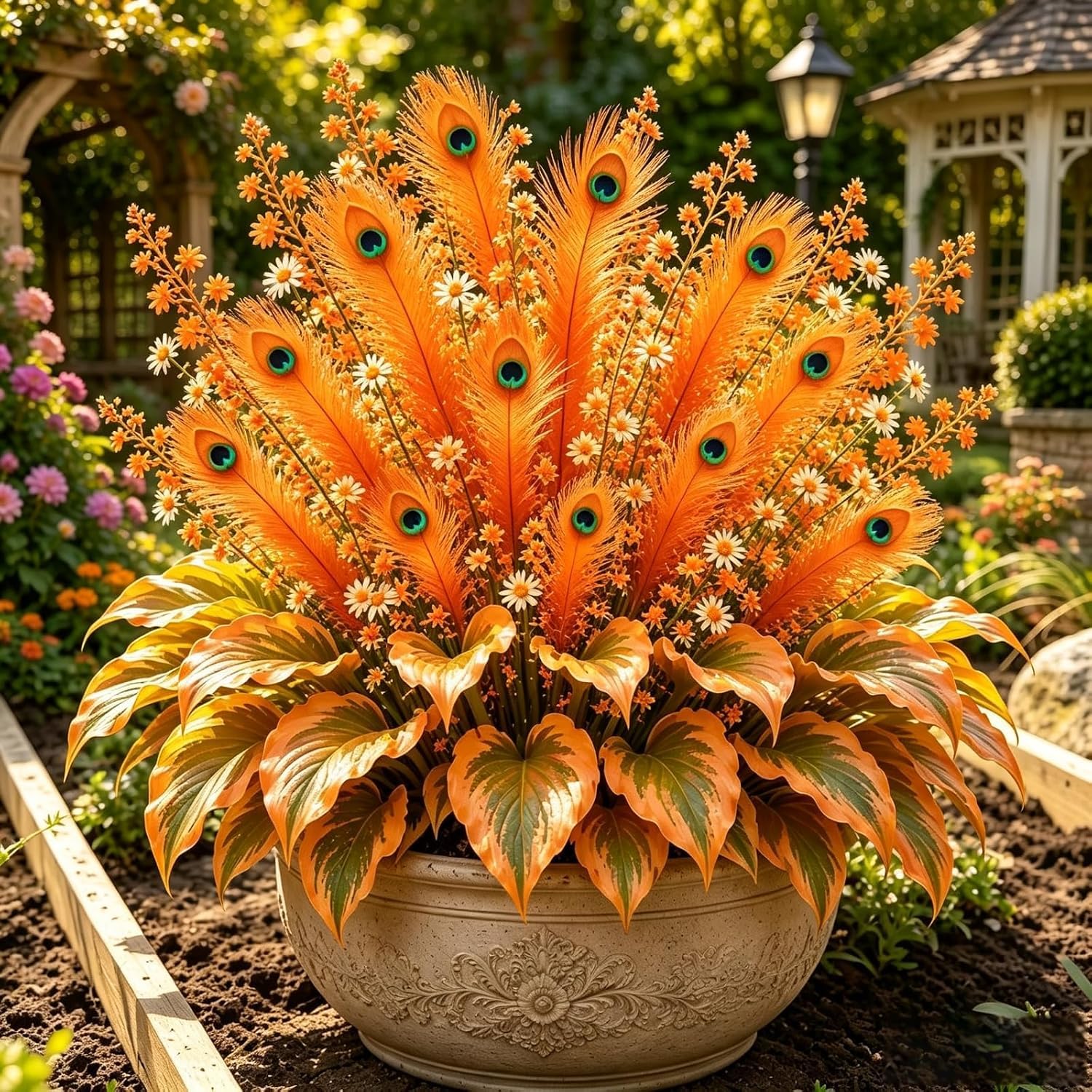 Peacock Flame Hosta Plant Bulbs/Bare Roots, Mounded Foliage with Variegated Leaves, Perfect for Shaded Garden Display-3 Bulbs-C
