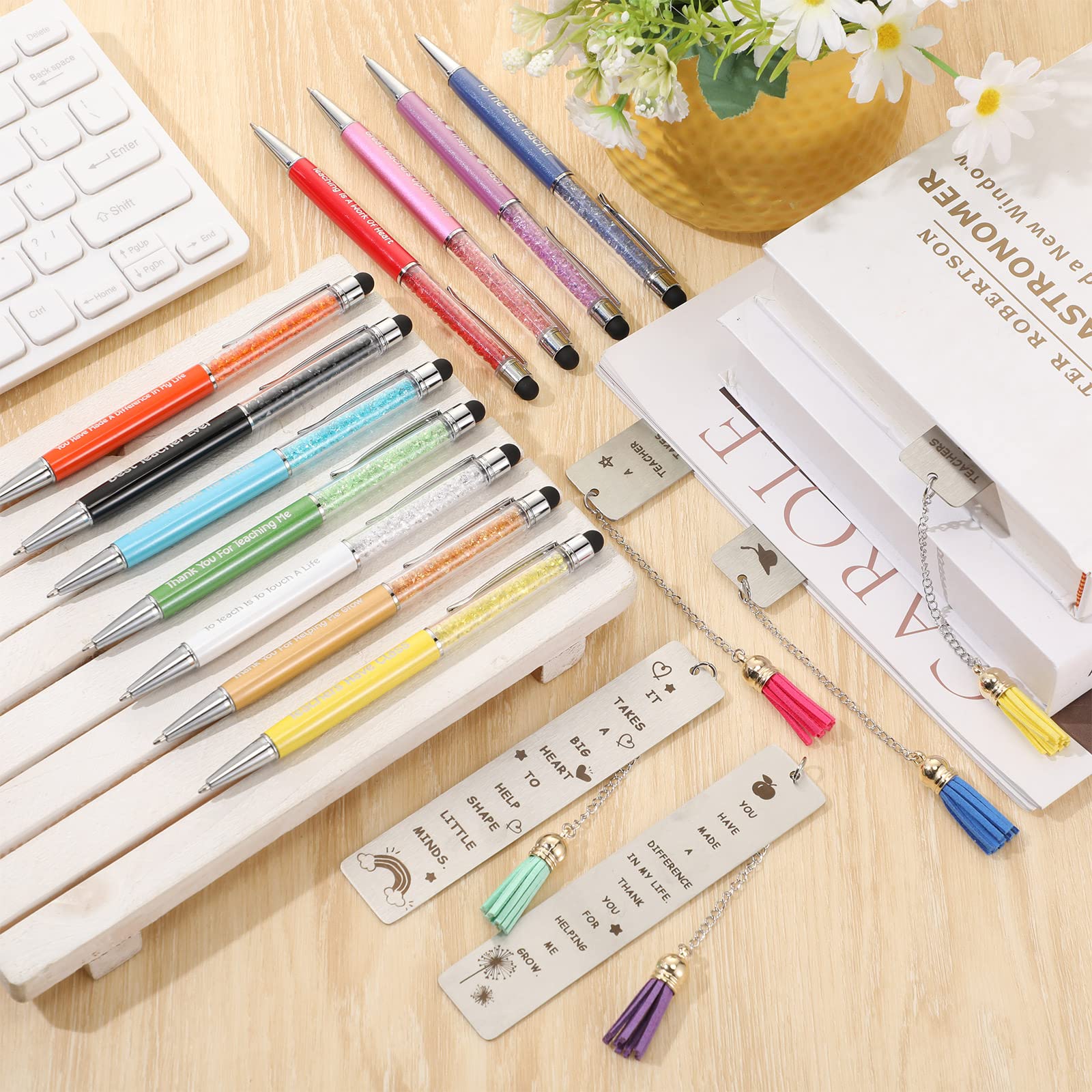 Sinmoe 12 Pcs Thank You Teacher Gifts Pens Glitter Pretty Ballpoint Pens for Women Motivational Pens with Inspirational Quotes Thank You Teacher Appreciation Gifts for Students Office School - Image 4