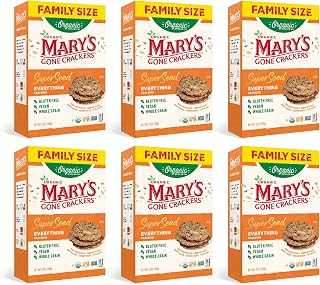 Mary's Gone Crackers Super Seed Crackers, Organic Plant Based Protein, Gluten Free, Everything, Family Size, 7 Ounce (Pack of 6)