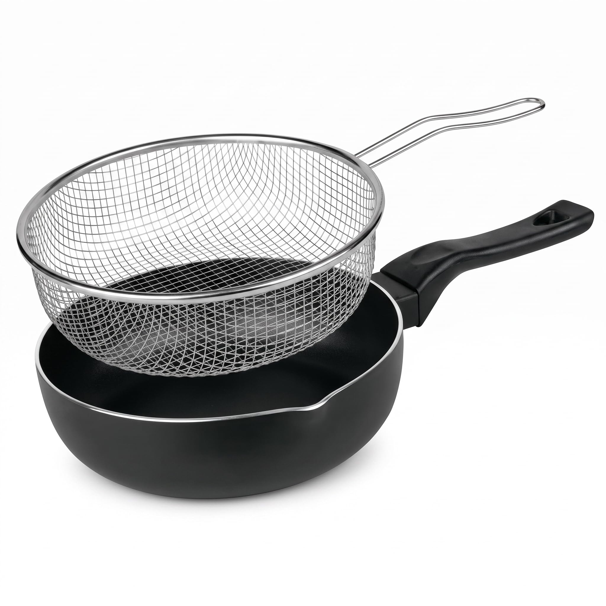 MGE - Padella Friggitrice con Cestello - Alluminio Antiaderente - Padella Friggitrice Induzione - 24 cm