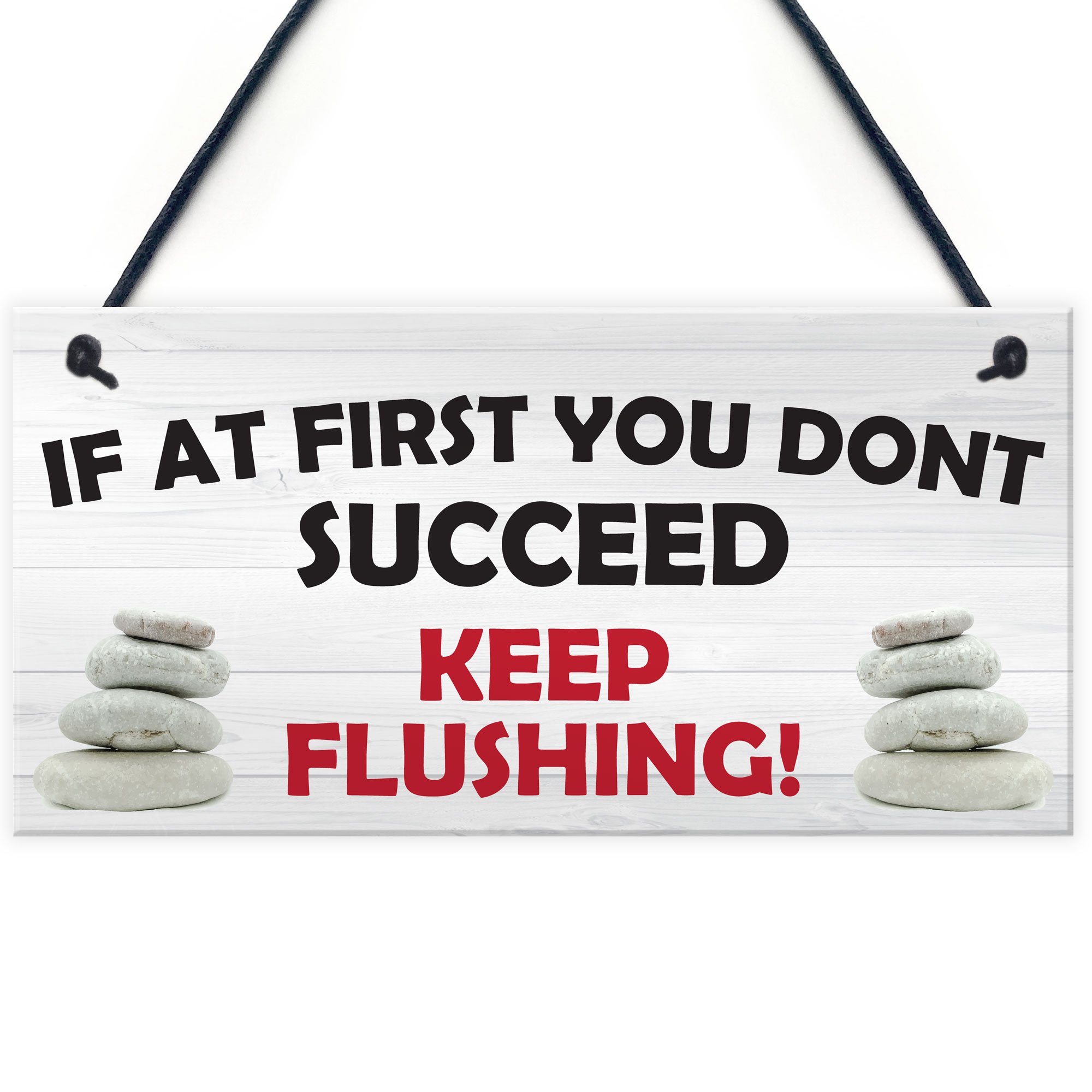 Red Ocean If At First You Don't Succeed Keep Flushing! Novelty Hanging Bathroom Sign Funny Toilet Wall Art Decor Plaque