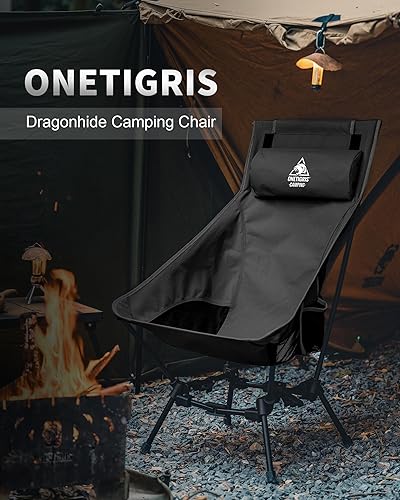 Miniatura 3 de ONETIGRIS Dragonhide - Silla de campamento de gran tamaño con diseño de almohada, cómodo asiento ampliado plegable, capacidad de 275 libras Negro