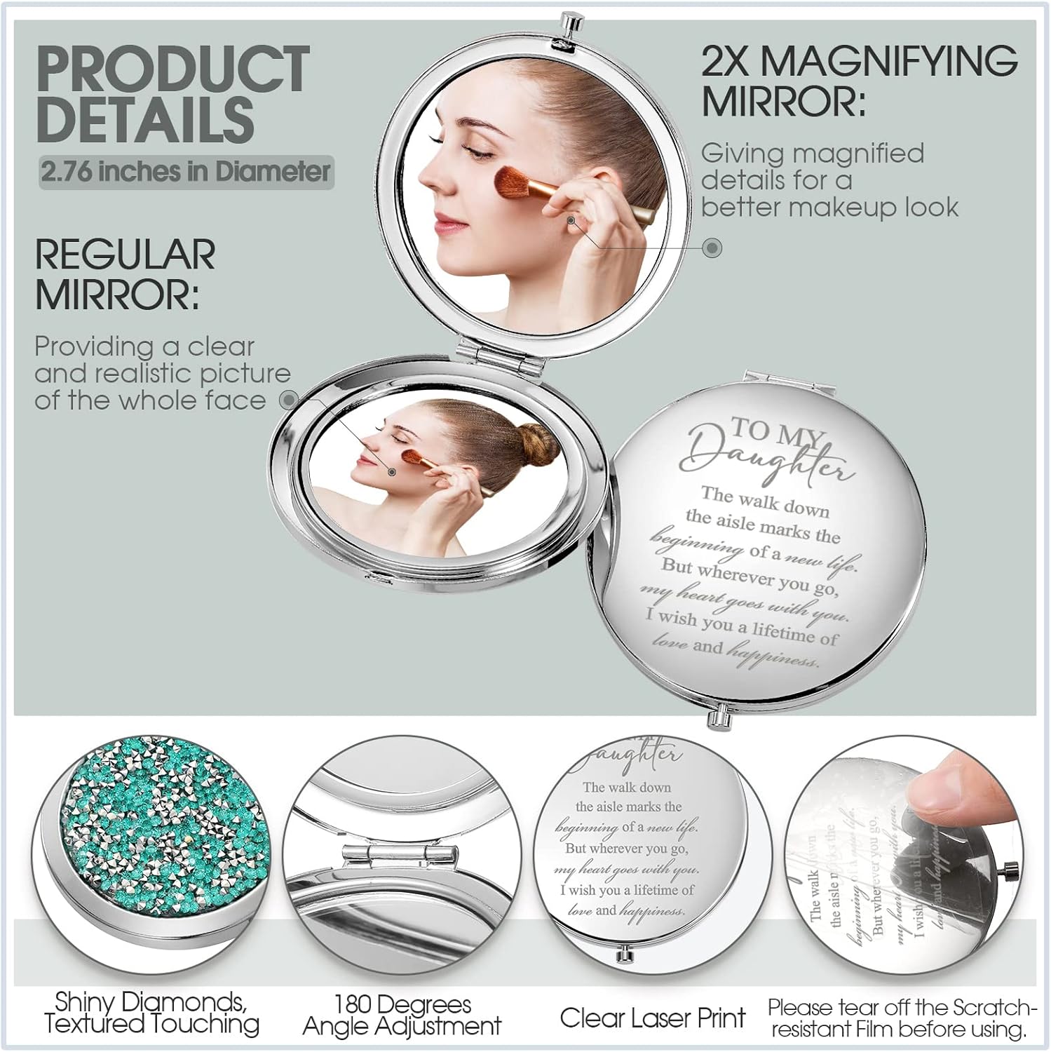 Unittype 5 Pcs Something Blue for Bride Wedding Handkerchief Card Envelope Compact Mirror Angel Charm, Mother to Daughter Wedding Gifts Bridal Shower Keepsake - Image 3