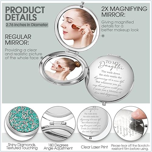 Vista 3 de Unittype 5 piezas de regalo de boda para hija de parte de madre, a mi hija, pañuelo compacto espejo de novia, ángel, tarjeta de regalo