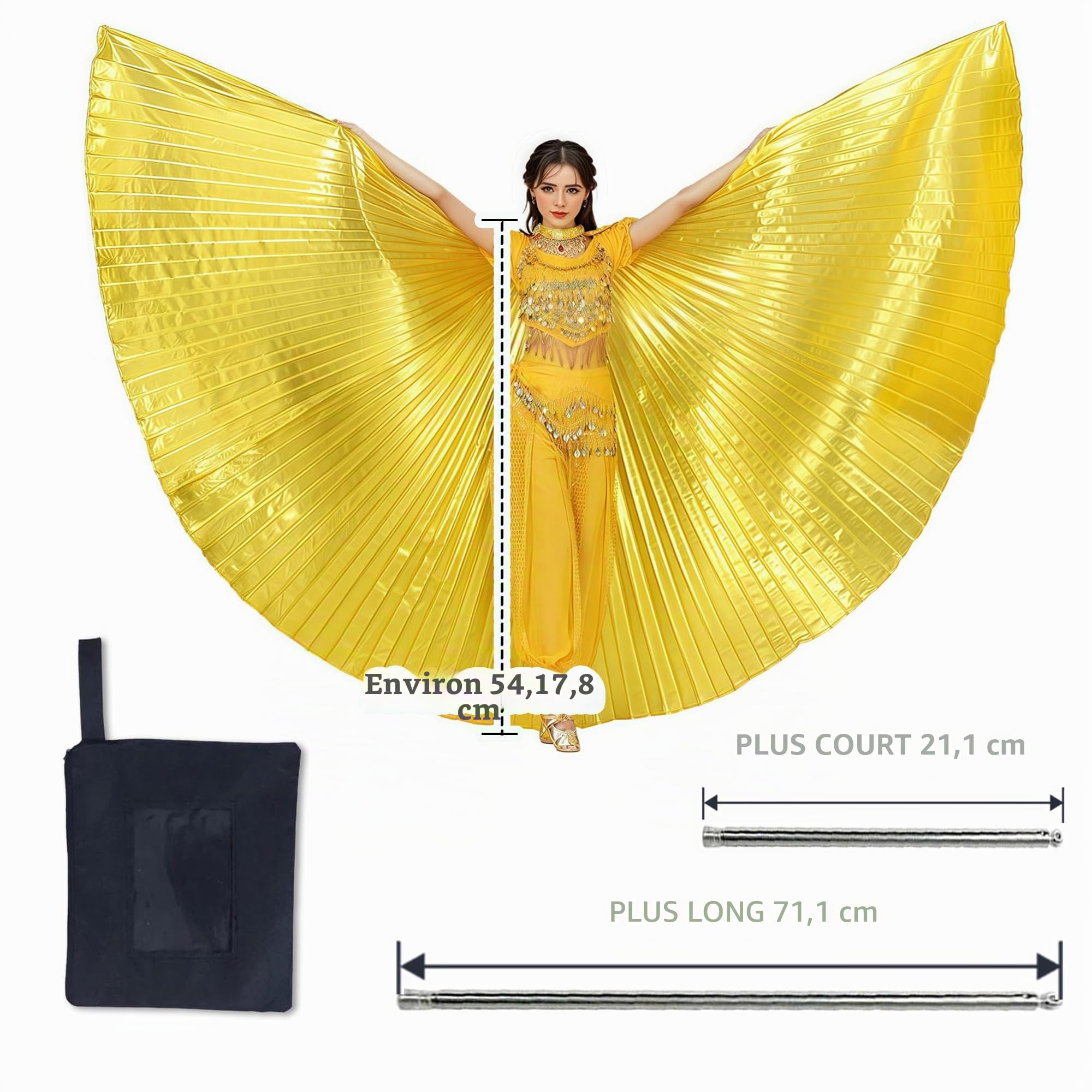 Baisdan Isis Ailes, avec Bâtons Télescopiques et Sac de Transport, pour Costume de Halloween, Danse du Ventre et Carnaval
