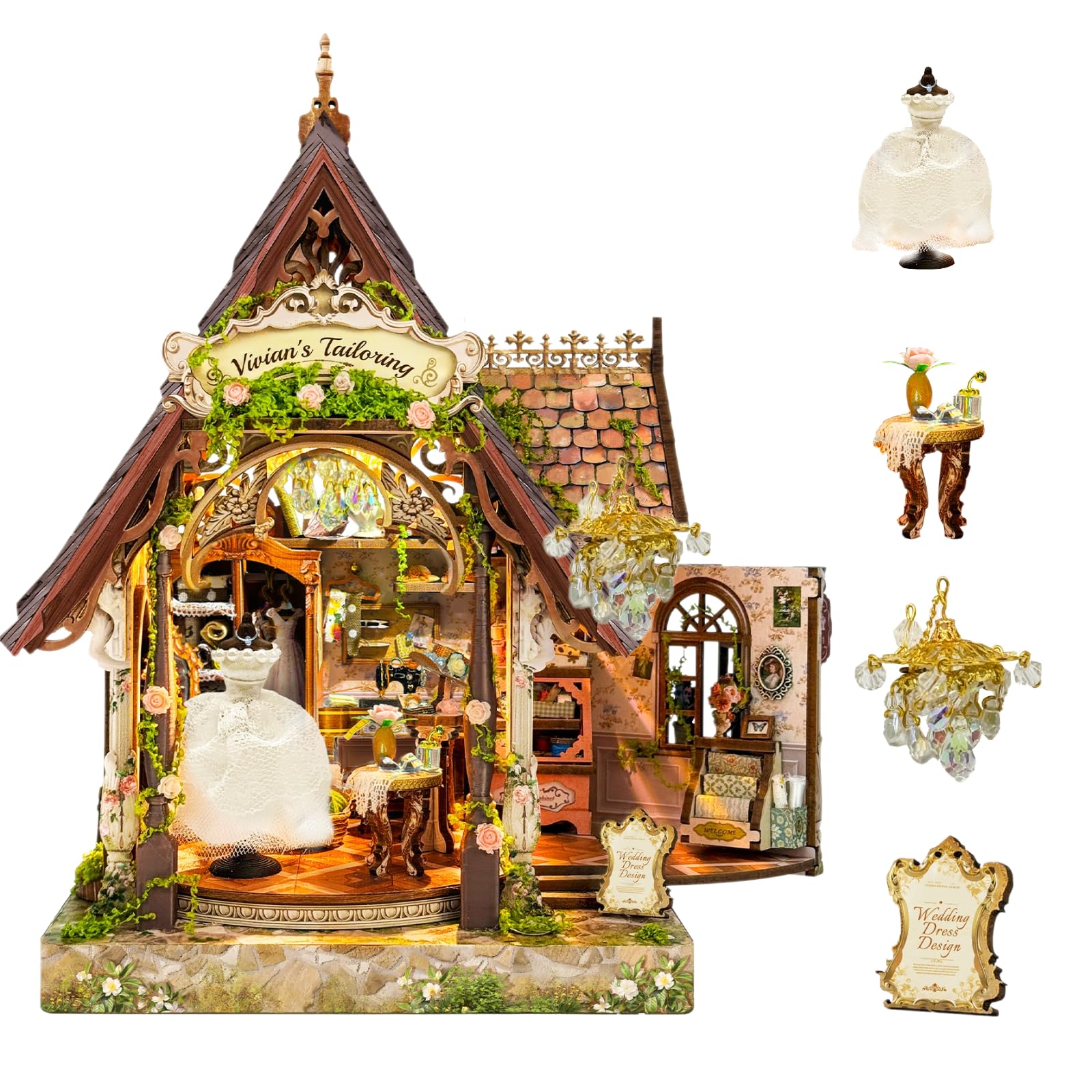 Kit fai da te in legno con angolo per libri da sogno, casa in miniatura con luci sensibili al tocco, artigianato di montaggio per adulti, decorazione per la casa e regalo per hobby