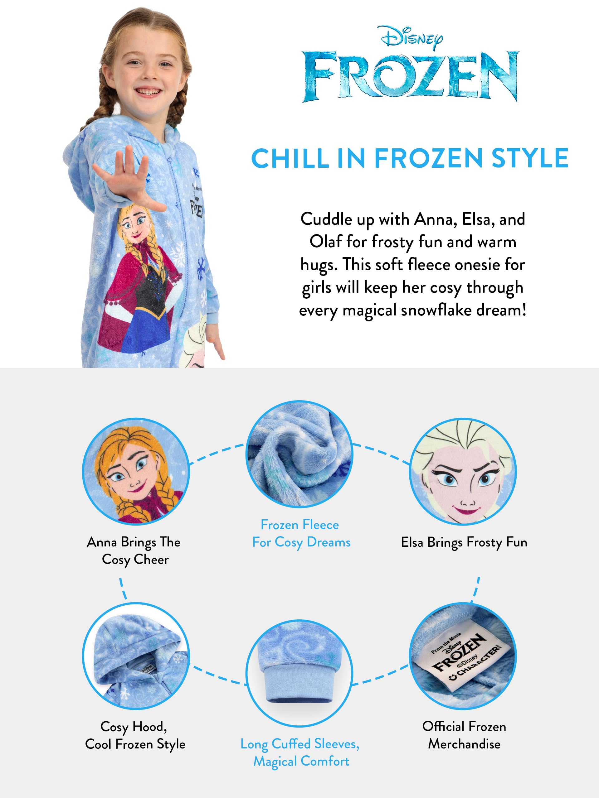 Disney Frozen Onesie Mädchen, Kuscheliger ELSA Schlafanzug Mädchen, Fleece Schlafoverall Kinder, Anna & ELSA Onesie Kinder Für Winter