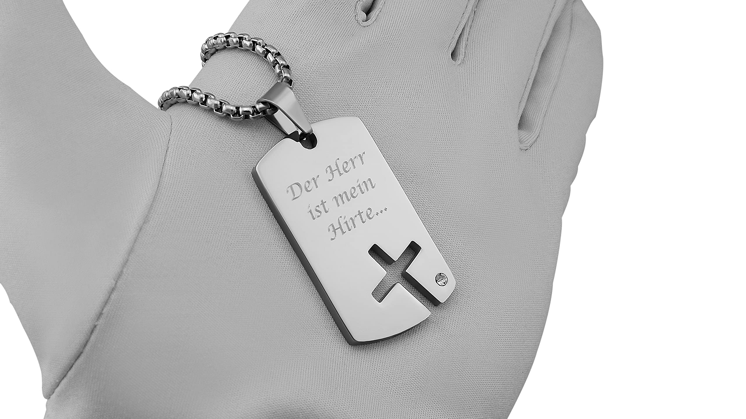Personalisierte Kette mit Gravur Edelstahl 60 cm mit Anhänger Dog Tag Kreuz - Personalisierte Halskette für Männer und Frauen - Personalisierter Schmuck Damen Herren