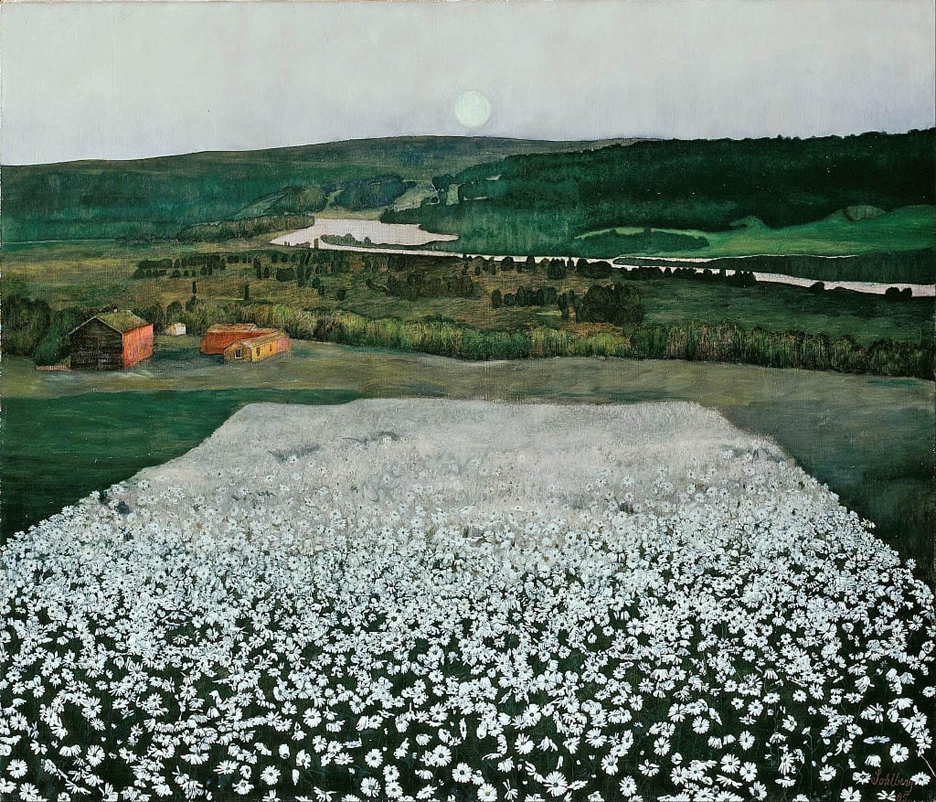 SERENDIPITP Vintage Wall Art Canvas Nordic Poster Canvas Print Picture Flower Meadow in the North by Harald Oscar Sohlberg Wall Art Poster for Home Decor 60x90cm