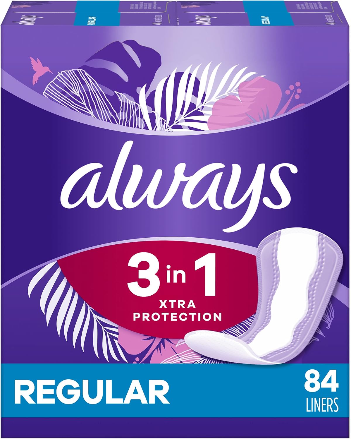 Always 3-In-1 Xtra Protection, Daily Liners For Women, Regular Absorbency, With Leakguard + Rapiddry, Unscented, 84 Count X 3 Packs