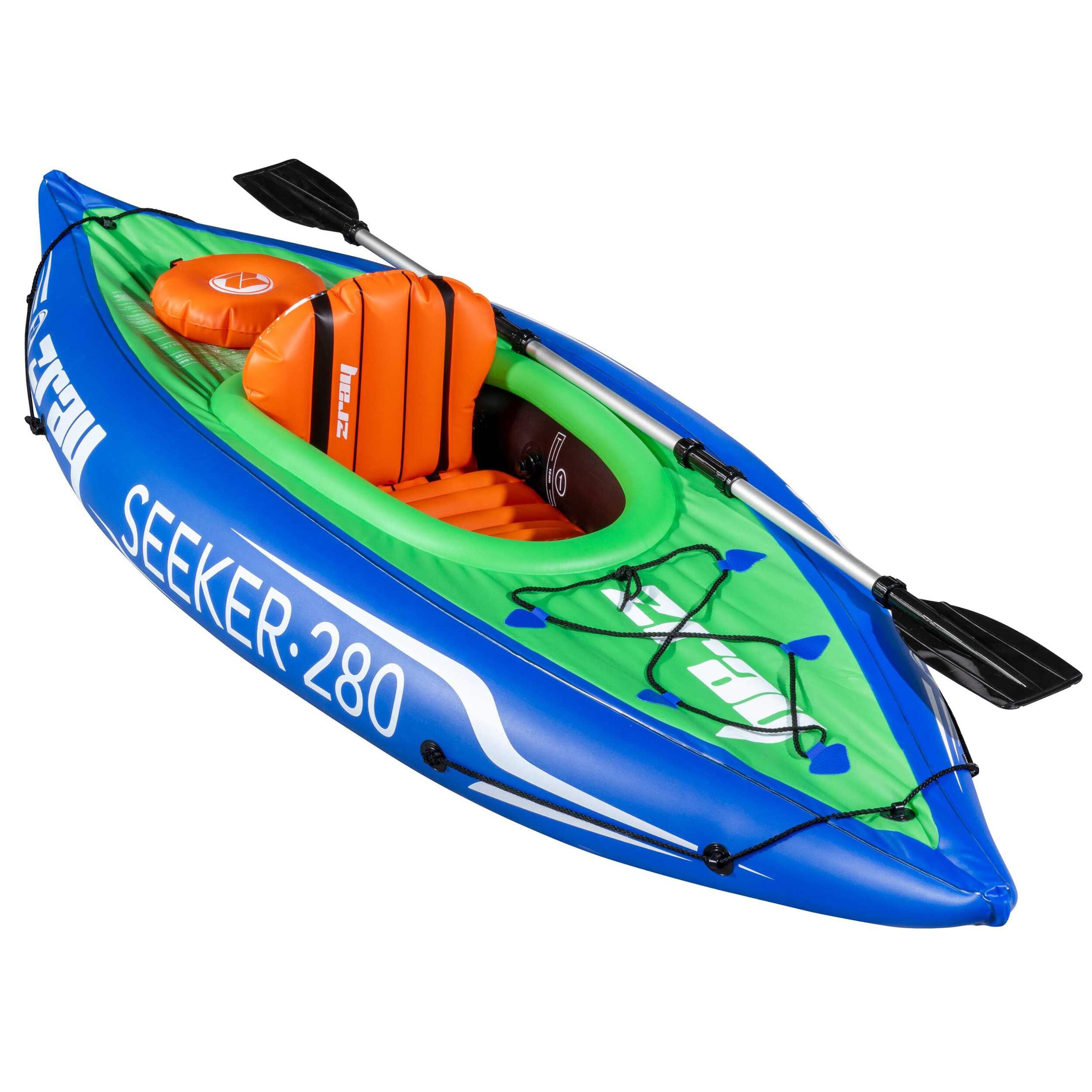 Dellonda Inflatable One-Person Kayak/Canoe, Blue/Green, Pump, Paddle, DL154