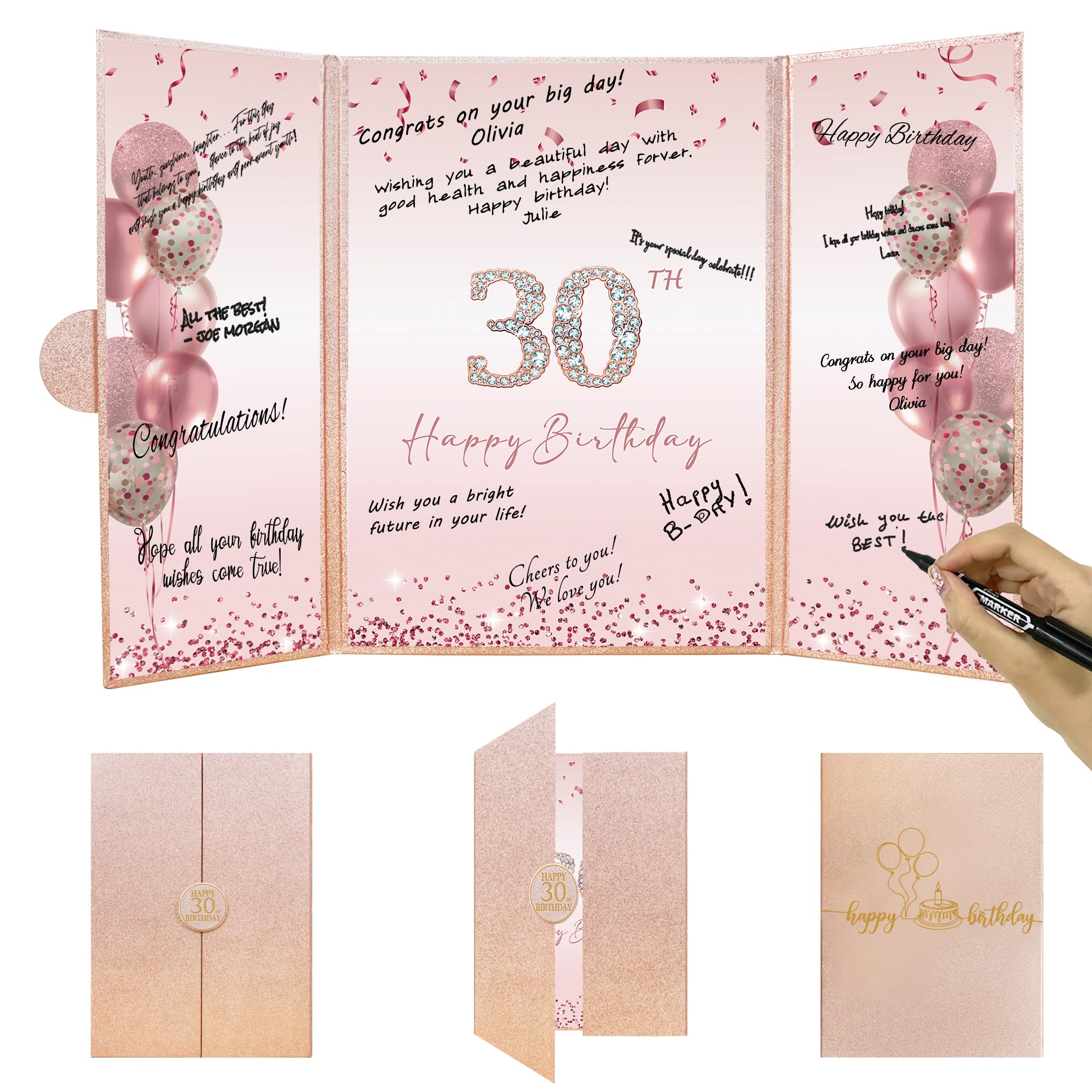 DARUNAXY Rose Gold Happy 30th Birthday Alternative Signature Guest Book