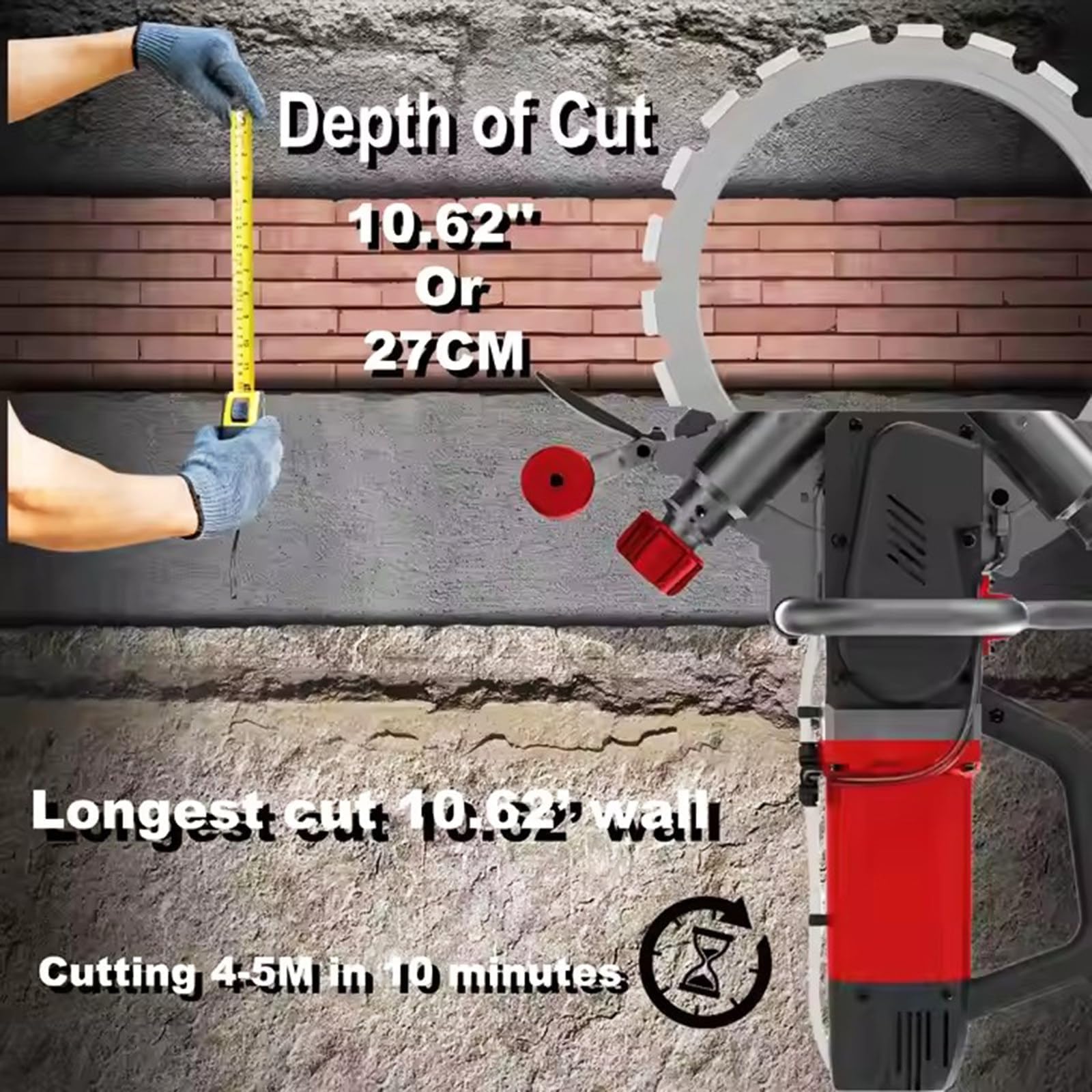 Máquina de Corte de Paredes de Concreto, Rompedor Eléctrico Profesional 8800W, Profundidad Máxima de Corte de 270mm, Sierra de Anillo para Concreto 3000RPM para Albañilería Reforzada Piedra Ladrillos