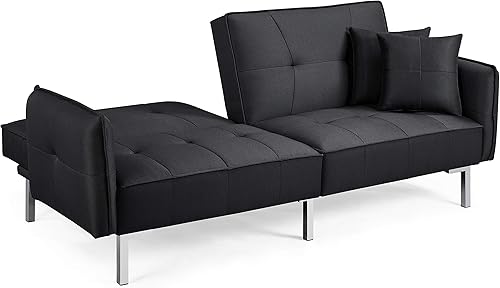 Miniatura 4 de Topeakmart Sofá cama convertible moderno negro, sofá convertible versátil con respaldo ajustable con marco de metal, color negro Negro -,Gris