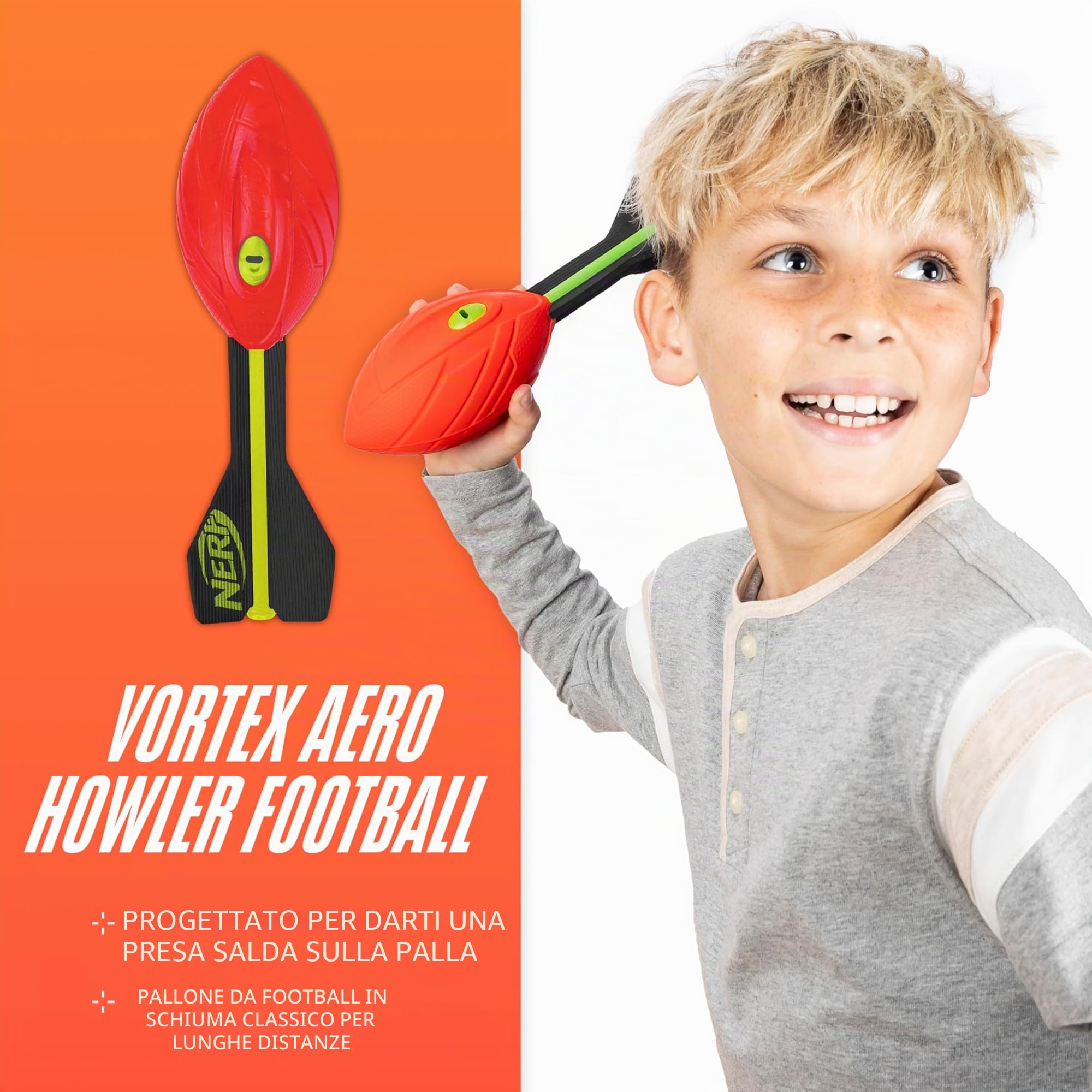 Nerf Vortex Aero Howler Foam Ball – Classic Long-Distance Football - Flight-Optimizing Tail - Hand Grip – Indoor and Outdoor Fun
