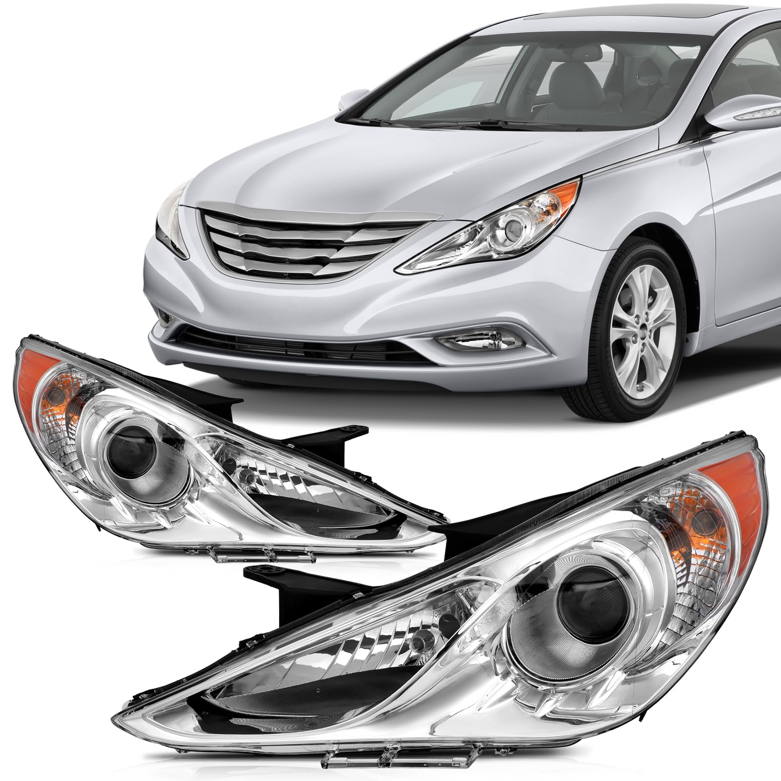 Photo 1 of ***UPDATED 6/12*** SCITOO Headlight Assembly Fits For Hyundai Sonata 2011-2014(NOT FIT Hybrid Models) headlamp in Chrome Housing Amber Reflector Clear Lens