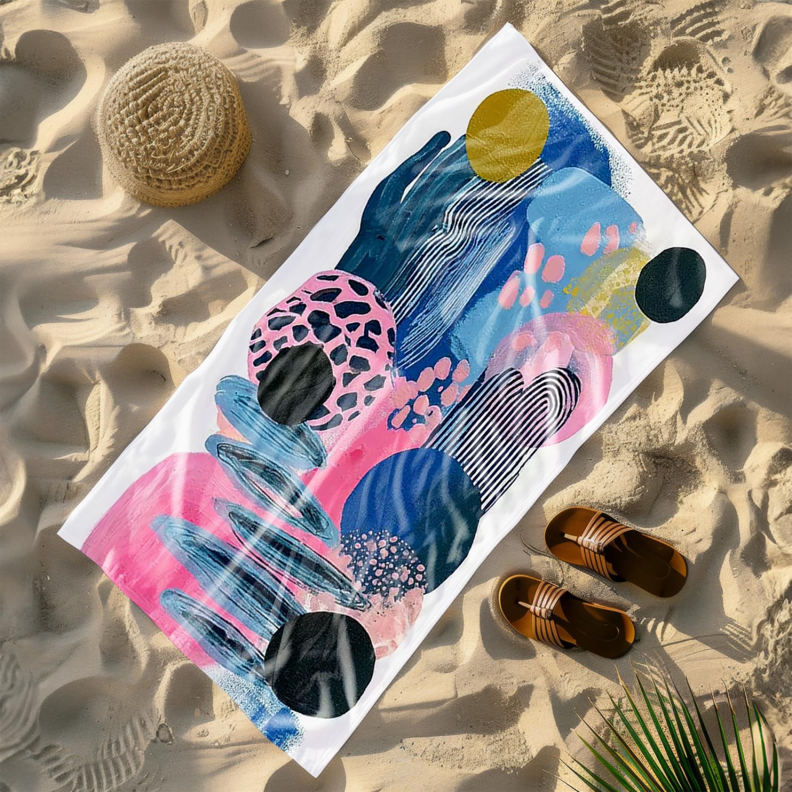 Genérico Toalla Playa 90X180 Azul Rosa Negro Abstracto Grande Toallas de Playa Microfibra Ligera Secado Rápido Sin Arena para Mujer Hombre Viajes Vacaciones Natación Camping
