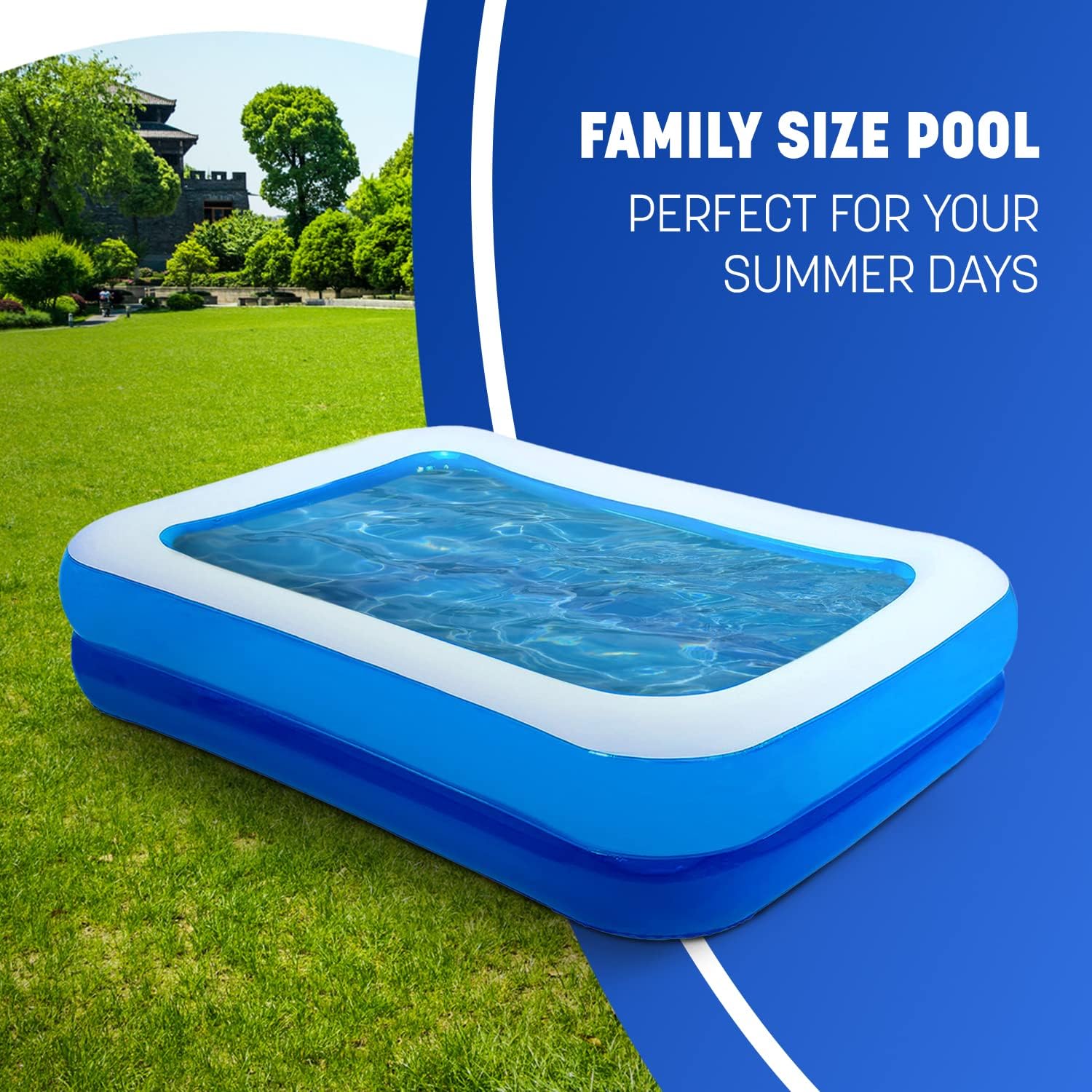 KEPLIN Large Rectangular Paddling Pool for Kids 6ft Pool, Blue